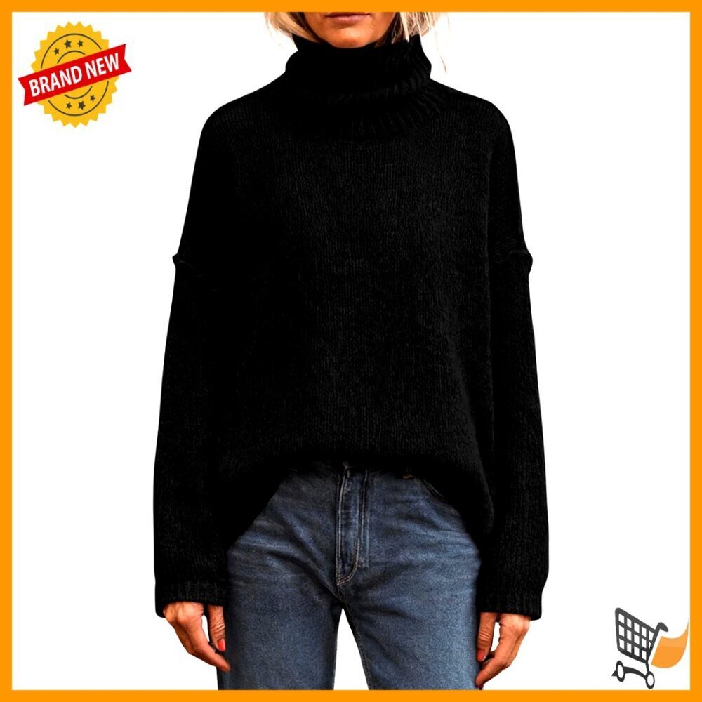 Oversized Turtleneck Pullover Chunky Knit Sweater Loose Fit Cozy Winter